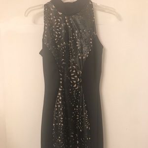 Black and Tan Faux Leather Detail Dress